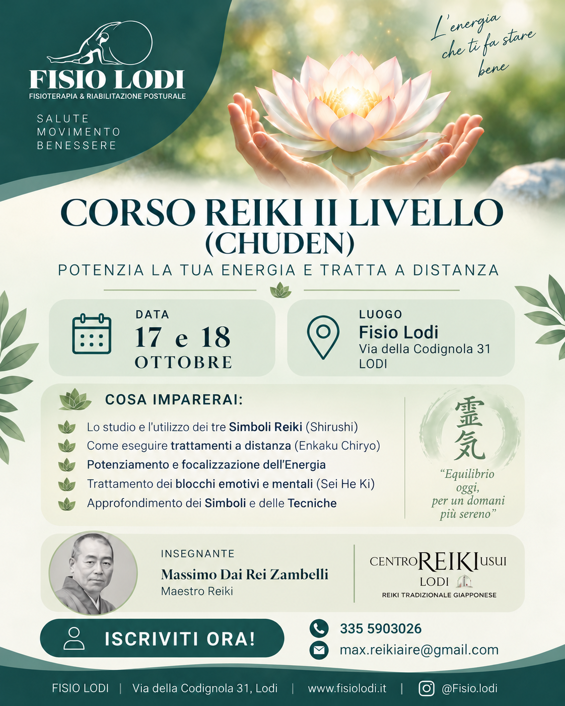 Corso Reiki II Livello Chuden, 17 e 18 ottobre 2026